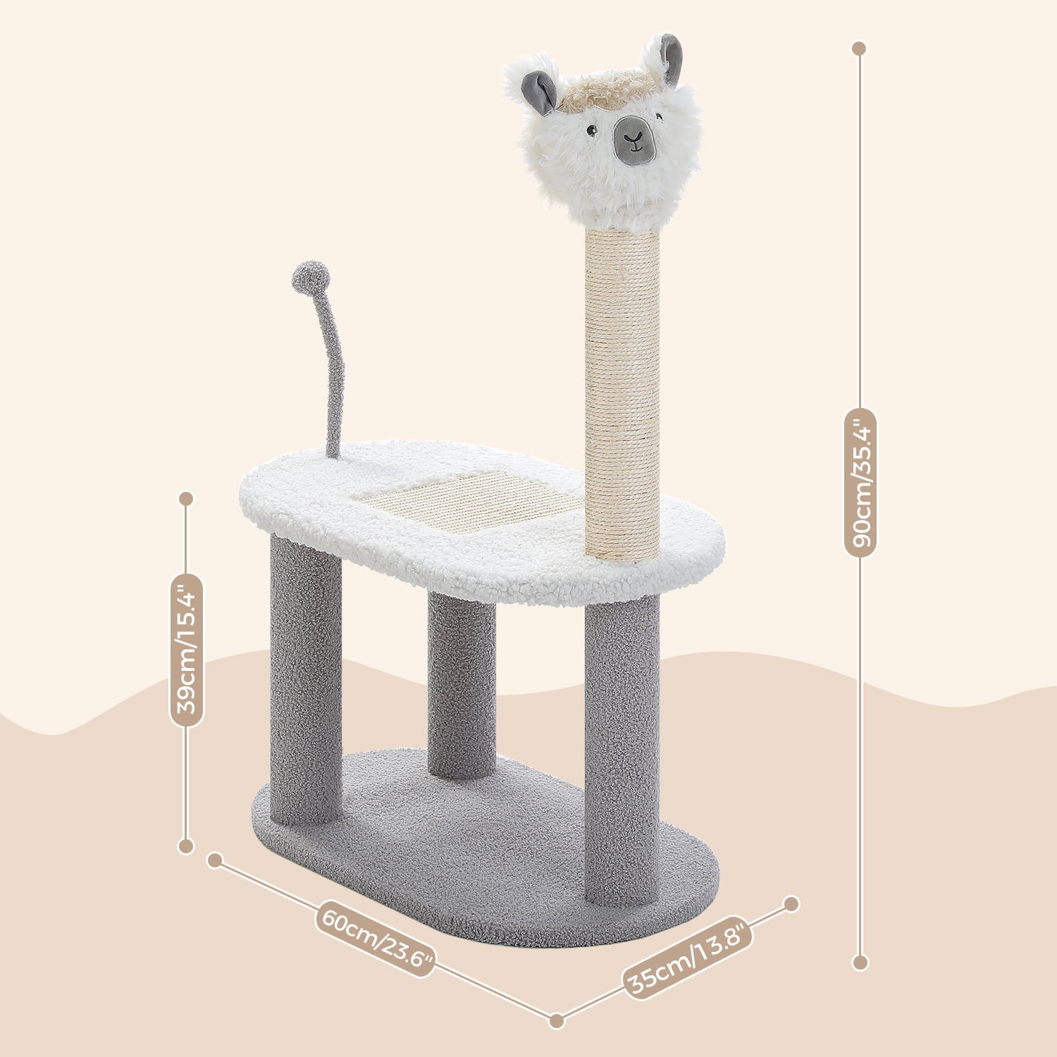 resenkos 23" Cat Tree Tower with Scratching Board and Post, Alpaca Shape Kittens Climbing for Indoor Cats, Cat Scratcher Tree, Gray
