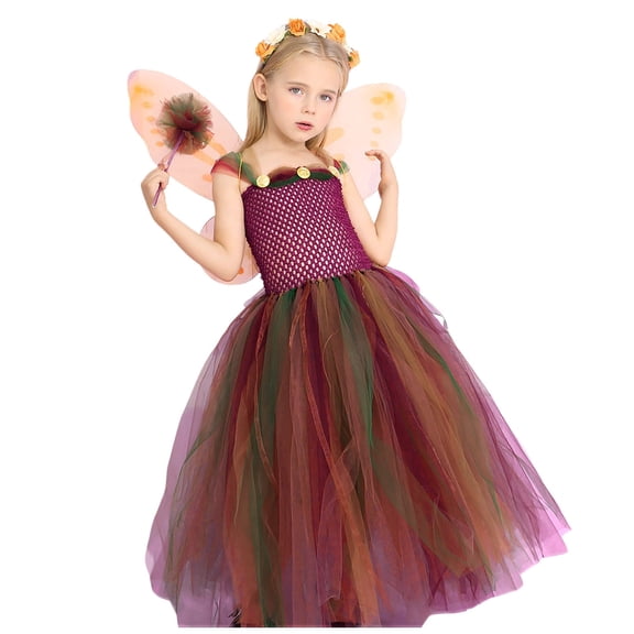 FINALGANG Girls Kids Sleeveless Fairy Dress With Mesh Bodice Multicolor Tulle Skirt Wings Magic Wand For Toddlers Halloween Parties Themed Events Activities Soft Dress