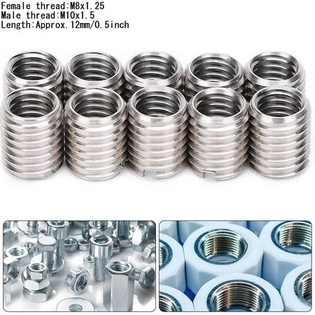 

BCLONG 10pcs Stainless Threaded Nuts Inner M8X1.25 Outer M10X1.5 Length 12MM