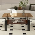 thumbnail image 2 of Xukmct 2 Tiers Rectangle Tempered Glass Tabletop Coffee Table with Black Legs, Modern Tea Table Center Table for Living Room, Brown Glass, 2 of 11