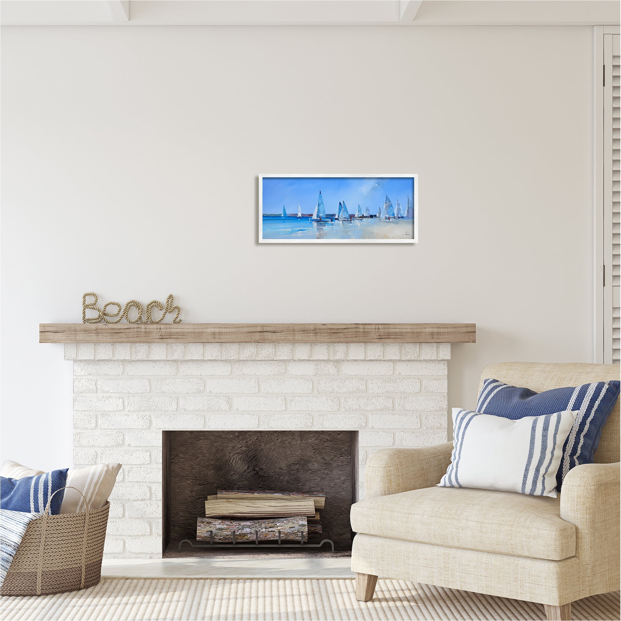 Stupell Industries Sailboat Fleet & Sailors Transportation Painting White Framed Art Print Wall Art, 24 x 10