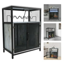 Liquor Cabinet with Glass Holder Wine Bar Cabinet with RGB Light and Outlet