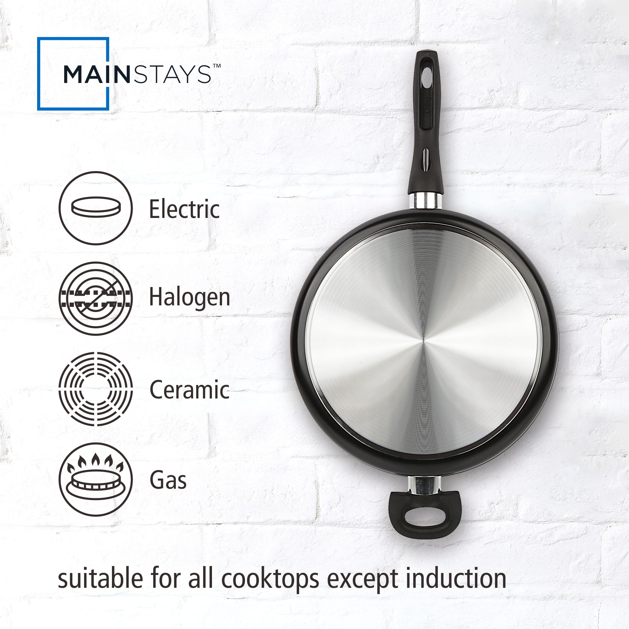 Mainstays 4 Quart Multi-Use Non-Stick 28cm Black Jumbo Cooker Frying Pan with Glass Lid