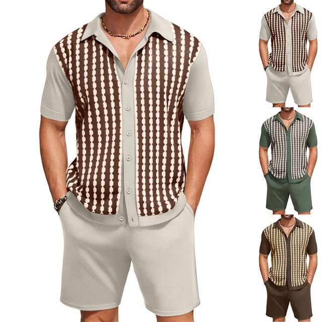 Weiqiqre Ensemble Décontracté à Manches Courtes pour Hommes Chemise Imprimée Graphique et Shorts Ensemble Deux Pièces Col à Manches Courtes