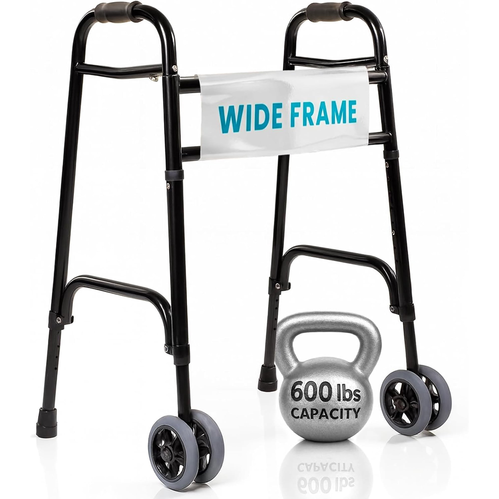 Bariatric Front 2 Wheel Walker, Heavy Duty Foldable Extra Wide Rolling Medical Walker For Senior Overweight Users