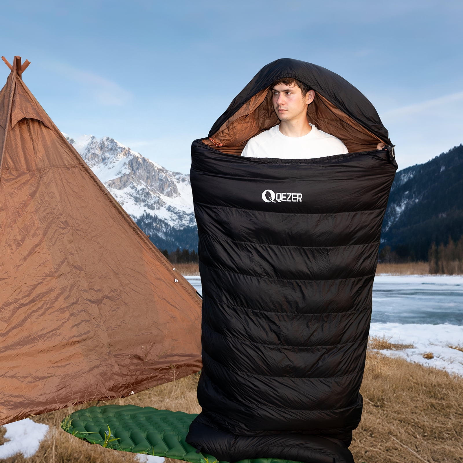 QEZER XL Sleeping Bag, Suitable for 4 Seasons Oversized Ultralight Backpacking Sleeping Bag for Adults, Great for Camping and Hiking