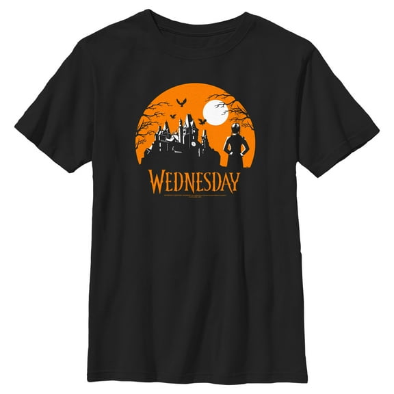 Boy's Wednesday Halloween Haunted House  Graphic Tee Black Large