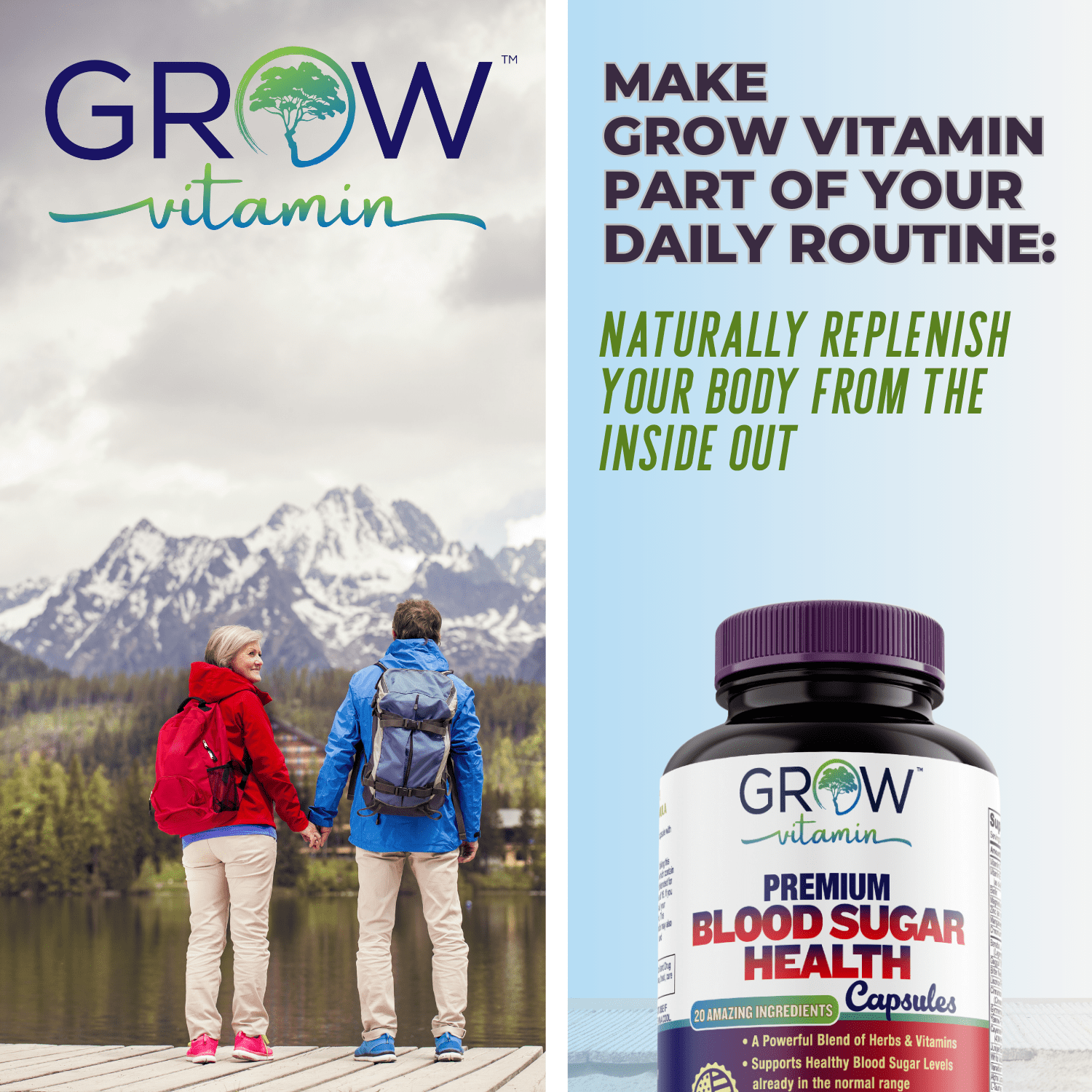 Grow Vitamin Sensolin Blood Sugar Support Supplement 600mg 60 Count