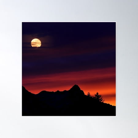 Dark Sunset And The Moon Poster Wall Art, Modern Wall Decor, 24x24 UNFRAMED