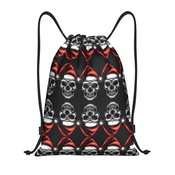 Fotbe Skull santa hat Bolsa Mochila con Cordón Estampada, Bolsa de Gimnasio Deportiva, Bolsa Cinch, Bolsa con Cordón para Hombres y Mujeres-Medium