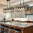 thumbnail image 2 of 5-Light Adjustable Linear Chandelier - Rustic Farmhouse Pendant Lighting for Kitchen Island & Dining Tables (Metal Woodgrain Finish, Multi-Height DIY), 2 of 8