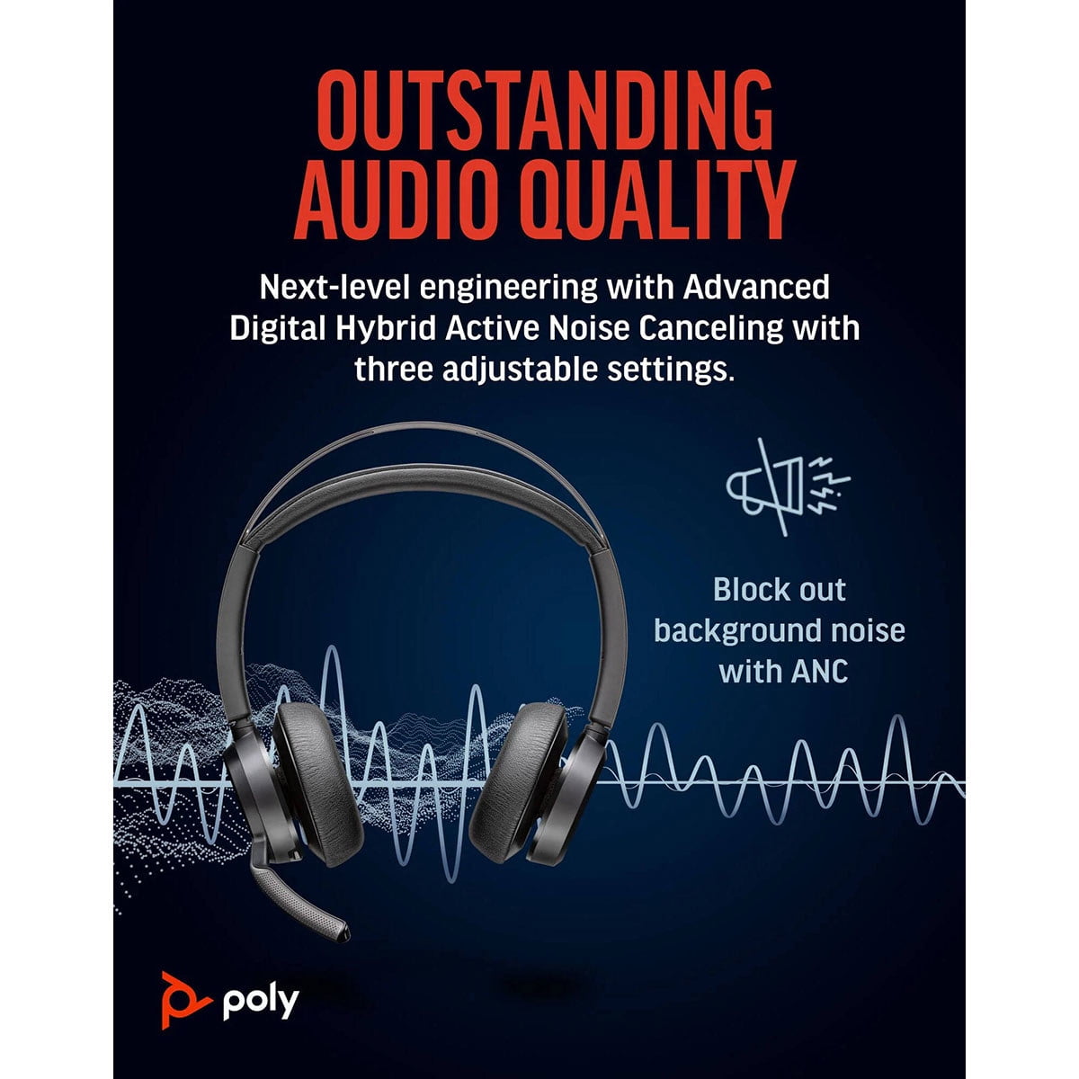 HP Poly Voyager Focus 2 UC Wireless Stereo Headset with Charging Stand & USB-C Adapter, Microsoft Teams Certified