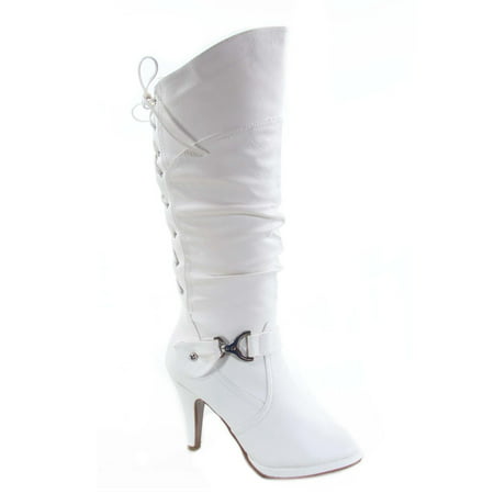 Page-65 Women's Round Toe High Heel Platform Mid-Calf Knee High Boots Shoes