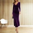 thumbnail image 6 of Fall Spring Women Evening Dress Long Sleeves Slim Fit Pure Color Fishtail Hem Velvet V Neck Prom Cocktail Party Midi Dress, 6 of 8