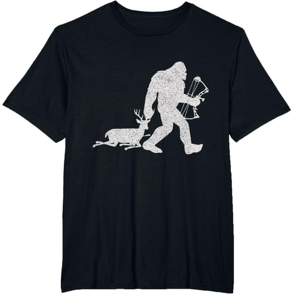 Bigfoot Bags a Deer Big Foot Deer Bow Hunting T-ShirtMen's and women's gift, black and white T-shirt, size: Extra large S-4XL