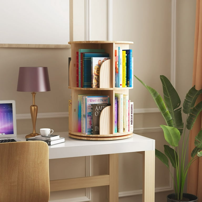 Solid Wood Rotating Bookshelf 360 Degrees Movable Small Bookcase