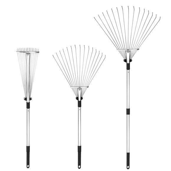 Rastrillo para hojas de jardín Buyplus, ajustable, telescópico, de metal, 60 — 160 cm