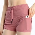 thumbnail image 4 of hopeusnice Women's Quick Dry Fake 2 Piece Yoga Shorts Elastic High Waist Sweat Shorts Drawstring Workout Vacation Casual Beach Solid Color Lounge Shorts Fashion Summer Pants Pink L, 4 of 5