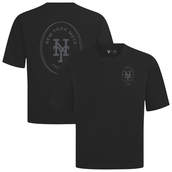 Men's Levelwear Black New York Mets Register Oversized Luxe Signature Knit T-Shirt