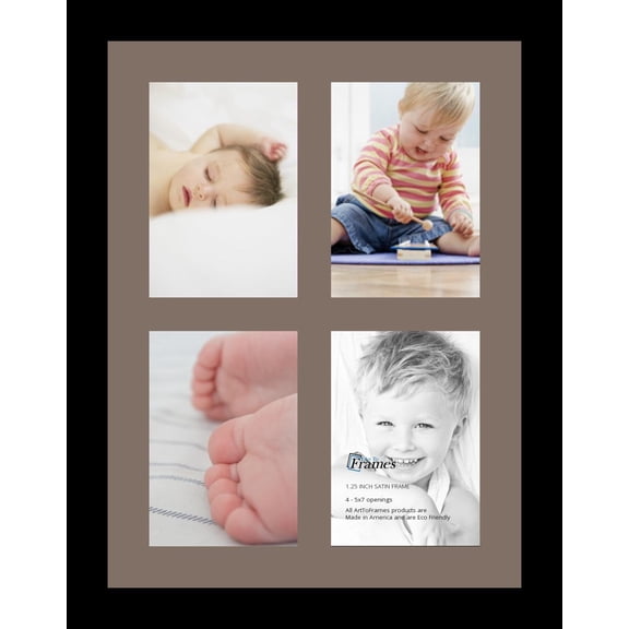 Collage Photo Frame Single Mat with 4-5x7 Openings and Satin Black Frame.