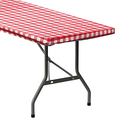 Sorfey Fitted Picnic Table Cover Checkered Rectangle Tablecloth, Red 48 ...