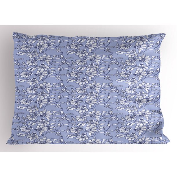 Botanical Pillow Sham, Vintage Style Blossoming Nature Pattern in