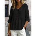 thumbnail image 6 of Women's Doll Collar Eyelet 3/4 Sleeve Peplum Blouse Black S, 6 of 7