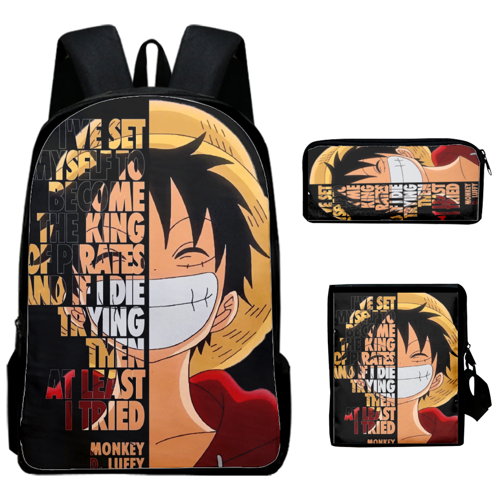 One Piece 3 Piece Backpack Set 3D Print Anime Bookbag Kids Backpacks