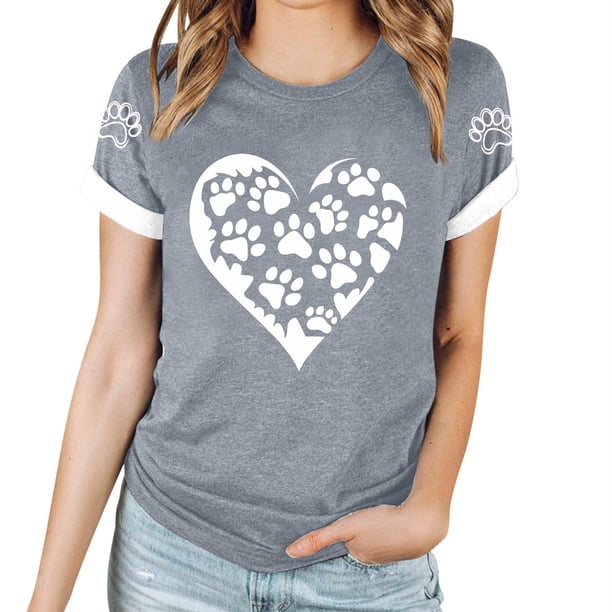 Tops Y Blusas de las Mujeres Estampadas Cuello Redondo Manga Corta, Poliéster Casual Top para Diario, Fiesta Y Todas las Estaciones