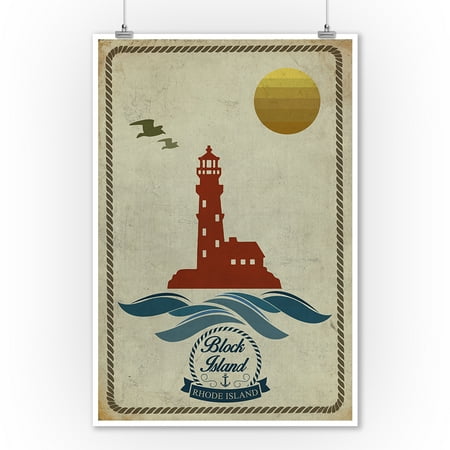- Block Island, Rhode Island - Lighthouse Icon - Lantern Press Artwork (9x12 Art Print, Wall Decor Travel Poster)