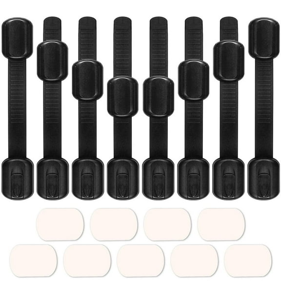 12 Pcs Child Safety Cabinet Lock with Self Adhesive Pads, Adjustable Straps Baby Proof Latches Black