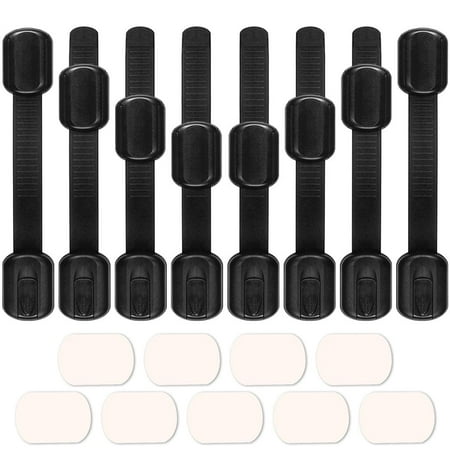 8 Pcs Child Safety Cabinet Lock with Self Adhesive Pads, Viaky Adjustable Straps Baby Proof Latches Black for Kitchen Drawer Oven Refrigerator Toilet Seat Doors Closet & Cupboard, No Drill Screw Tools