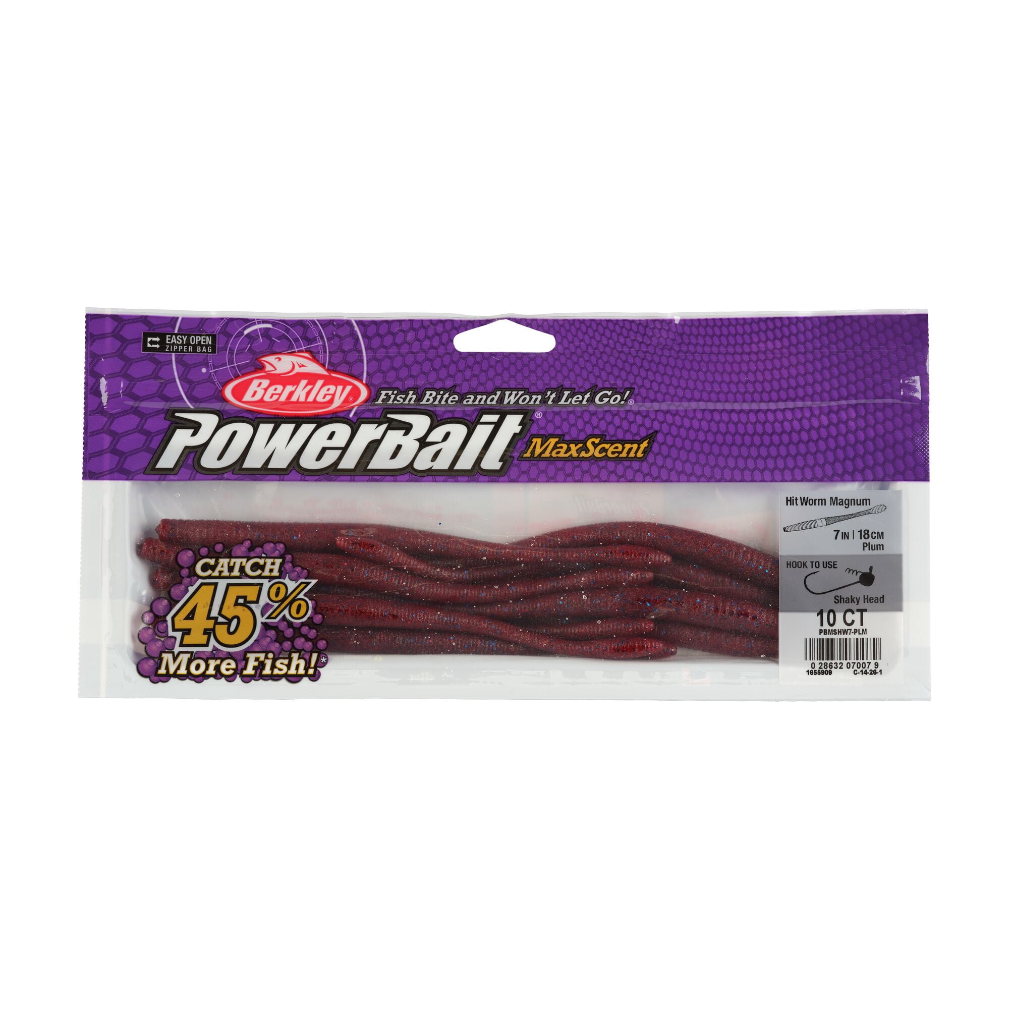 Berkley PowerBait MaxScent Fishing Lure, 7 in, Plum (10-count)