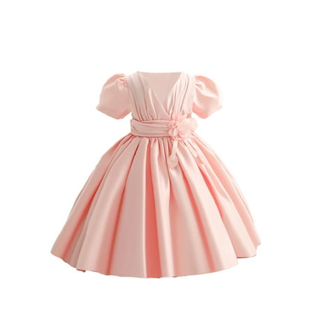 

Little Baby Girls Flower Print Bowknot Party Dress Fly Sleeve Patchwork Sweet Princess Dress