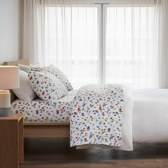 Regency Heights Twin Size Cotton Flannel Sheet Set, 3-Piece Flannel Bed Sheets Twin, 100% Cotton Bed Sheets Set with Deep Pocket, White Village Print