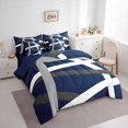 thumbnail image 3 of Homewish Abstract Stripes Lines 7 Pieces Bedding Comforter Set,Minimalist Geometric Full Bedding Set,Deepblue Gray White Fitted Sheet Flat Sheet For Boys Teens,Ultra Soft Home Decor Reversible, 3 of 8
