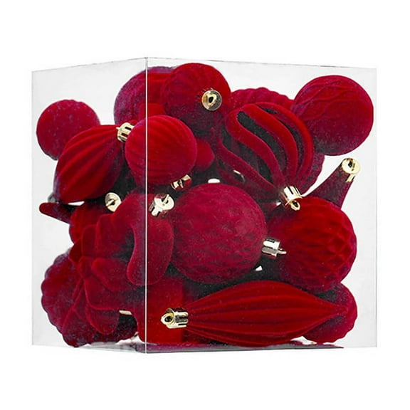 28PCS Velvet Christmas Ornaments Set - Flocked Shatterproof Xmas Tree Ball Decorations in Burgundy & Coffee for Home Holiday Party Decor