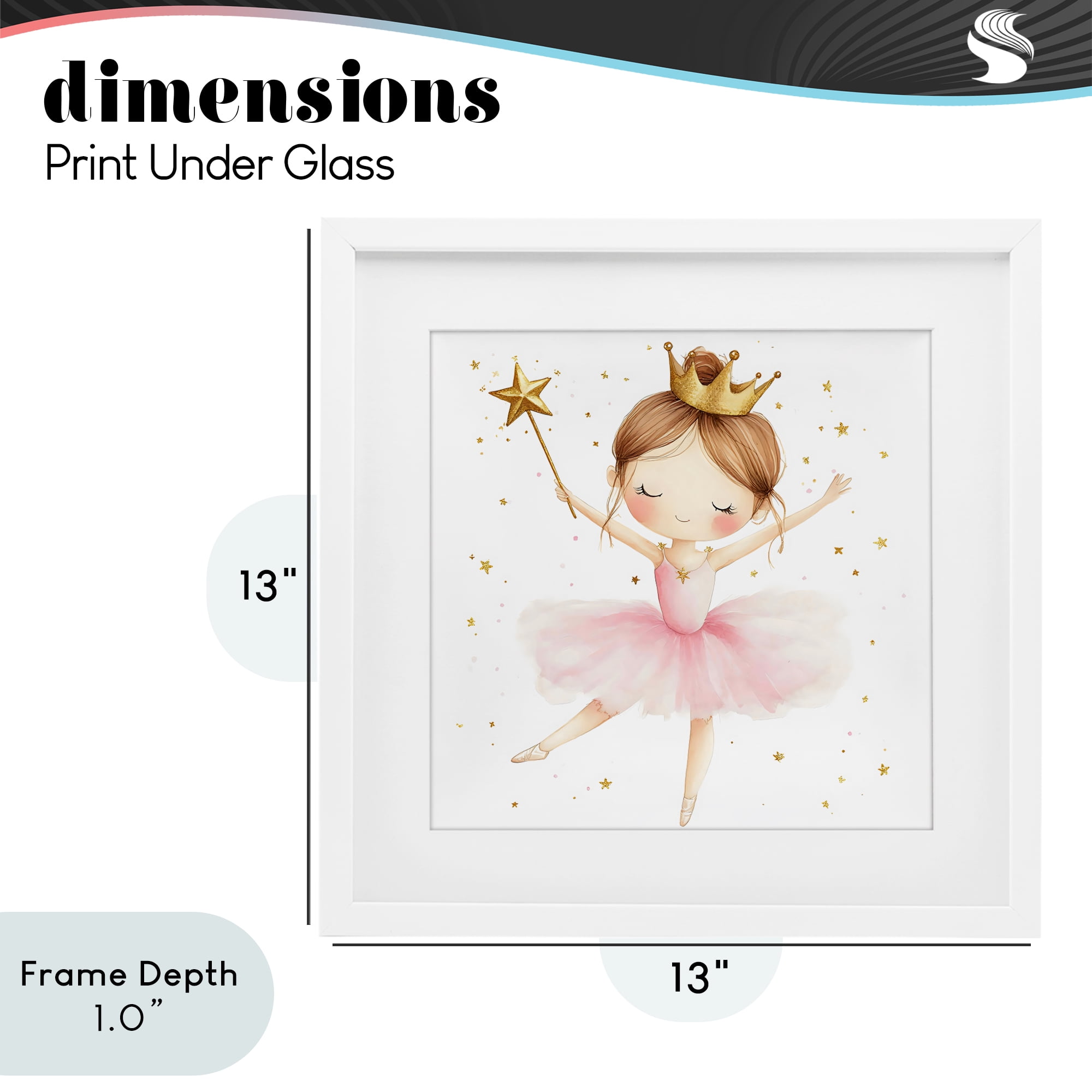 Stupell Industries Cute Ballerina with Crown White Framed Print Under Glass, design by Creative Studio