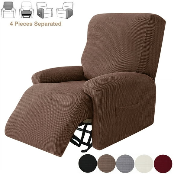 Bxaolu Recliner Chair Covers, Stretch Reclining Cover, Recliner Sofa Slipcovers Stripe Jacquard Recliner Couch Covers Furniture Chair Protector Covers for Pets (1 Seater, Coffee)