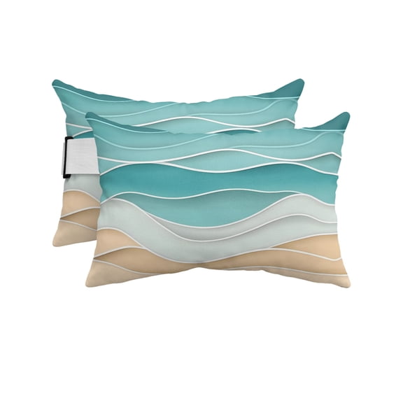 Pack of 4 Outdoor Lumbar Pillow Covers 11x16 Inch, Turquoise Waterproof Throw Pillow Covers Set, Ocean Wave Stripes Modern Abstract Beach Indoor&Outdoor Decorative Cushion Cases for Patio Porch Car
