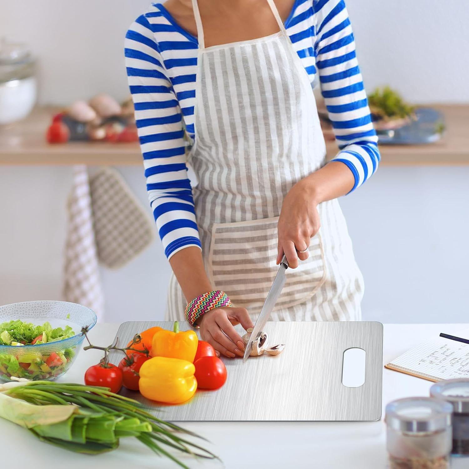Tikeitoo Stainless Steel Cutting Board Savings 100% Pure Titanium Cutting Board for Kitchen Thickened Cutting Board Chopping Board for Meat, Vegetables, Fruits