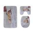 thumbnail image 1 of ABPHQTO Perro durmiendo divertido Juego de alfombras de baño de 3 piezas Alfombra de baño Alfombra de contorno y tapa de inodoro, 1 of 2