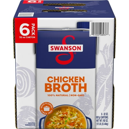 Swanson 100% Natural, Gluten-Free Chicken Broth, 32 oz Carton (Pack of 6)