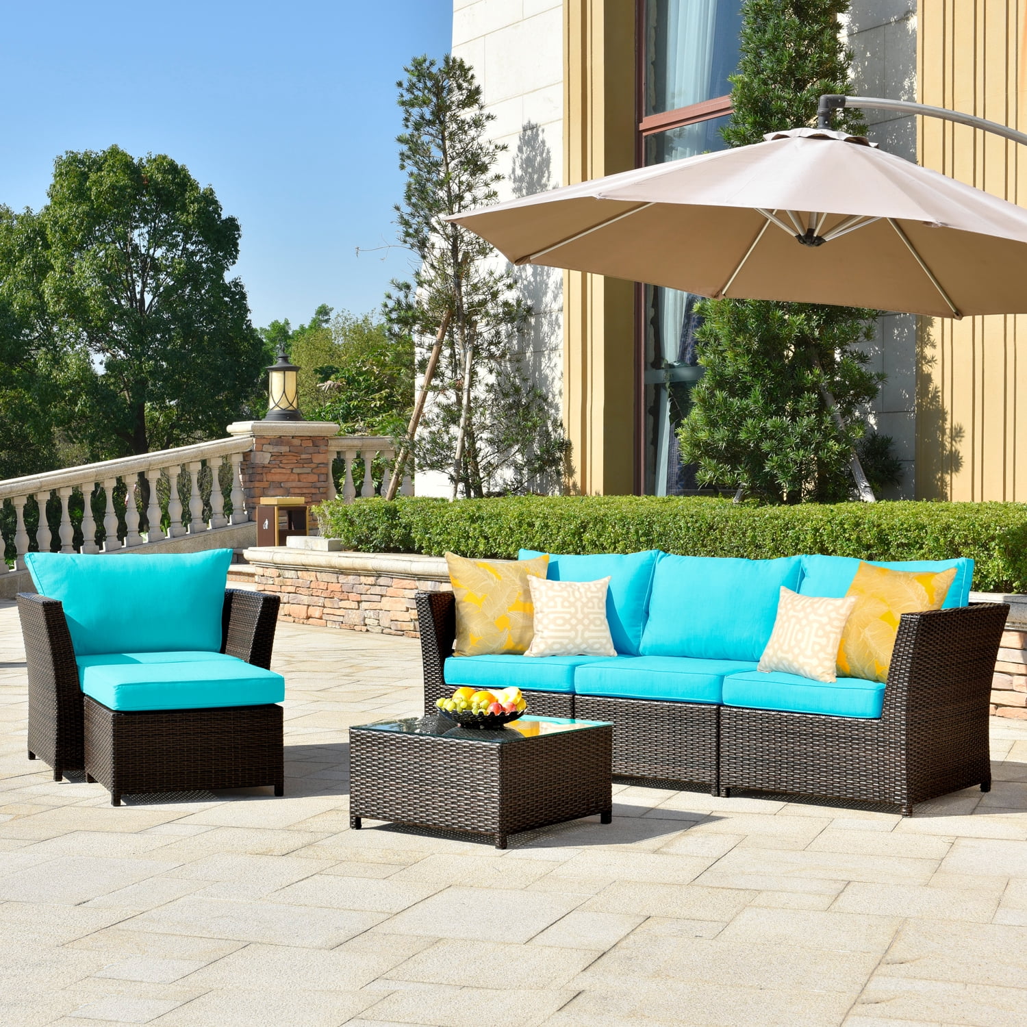 Ovios Patio Furniture Set Backyard Sofa Outdoor Furniture 6 Pcs Sets Pe Rattan Wicker Sectional With 2 Pillows And Patio Furniture Cover No Assembly Required Brown 6 Piece Blue Brickseek