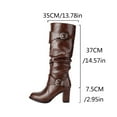 thumbnail image 6 of Slouchy Wide Mid Calf Boots for Women 2025 Winter Fall Leather Buckle Slouch Block Heeled Knee High Tall Boots, 6 of 7
