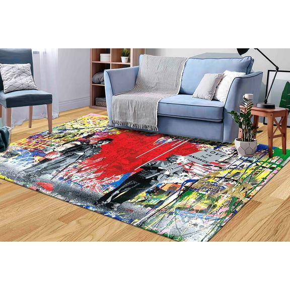 Banksy Graffiti Rug, Gift Rugs, Abstract Rug, Banksy Street Art Rugs, Kitchen Rug, Chaplin Rugs, Personalized Rug, Modern Rug, Small Rug, 3.3'x5' - 100x150 cm
