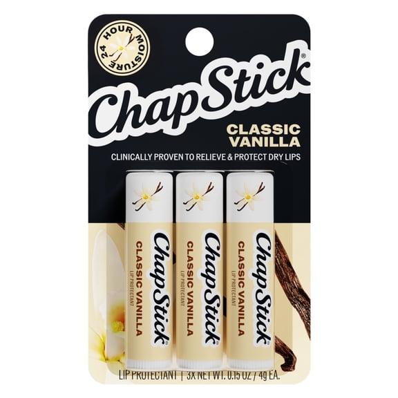 ChapStick Classic Vanilla Lip Protectant, Sulfate-Free, Paraben-Free, 3ct/0.45oz