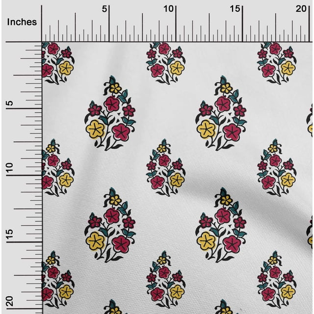 oneOone Viscose Chiffon Fabric Leaves & Floral Block Print Fabric BTY 42 Inch Wide