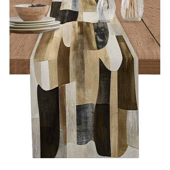 Abstract Boho Table Runner 60 Inches, Vintage Black Brown Geometric Bed Runner Dresser Scarves Tabletop for Indoor Outdoor Parties/Ceremony/Banquet, 13" x 60"