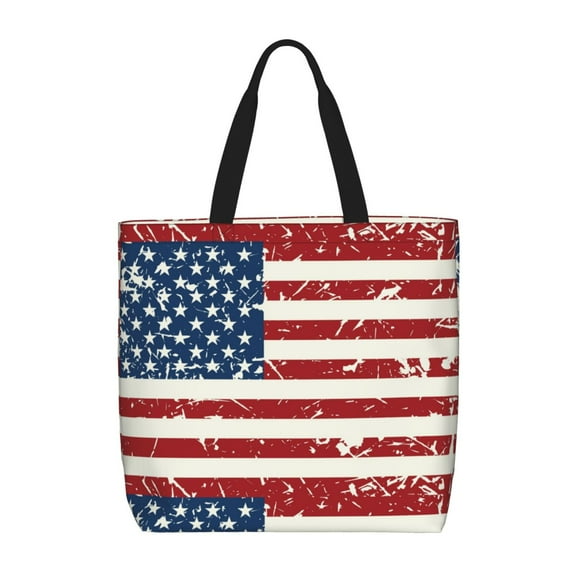 Zufioo Vintage American Flag Print Large Capacity Single Shoulder Convenient Bag, 19.6x15.7 Inch Zipper Shopping Bag Handbag, Suitable for Shopping, School and Work